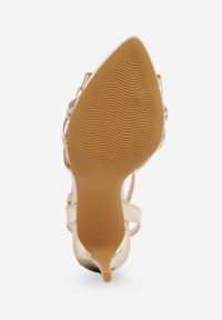 Renee - Złote Sandały na Szpilce VICES Ozdobione z Przodu Kokardką Sparkle. Zapięcie: sprzączka. Kolor: złoty. Materiał: satyna, tiul. Wzór: aplikacja. Obcas: na szpilce #3