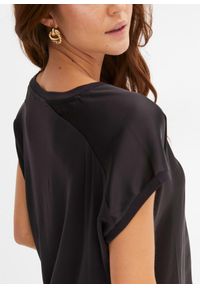 bonprix - Shirt z satynową wstawką. Kolor: czarny. Materiał: satyna