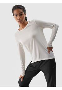 4f - Longsleeve do biegania szybkoschnący damski - biały. Typ kołnierza: dekolt na plecach. Kolor: biały. Materiał: włókno, dzianina, materiał, syntetyk. Długość rękawa: długi rękaw. Długość: krótkie. Wzór: gładki. Sport: bieganie, fitness #2