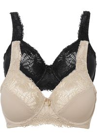 bonprix - Biustonosz minimizer z wyściełanymi ramiączkami (2 szt.). Kolor: beżowy. Materiał: koronka. Rodzaj stanika: wyściełane miseczki, różne sposoby noszenia. Wzór: koronka #1