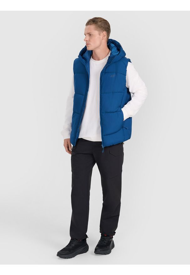 4f - 4F Bezrękawnik puchowy z wypełnieniem syntetycznym męski - granatowy 3XL. Okazja: na co dzień. Kolor: niebieski. Materiał: syntetyk, puch. Długość rękawa: bez rękawów. Długość: długie. Styl: klasyczny, casual, sportowy