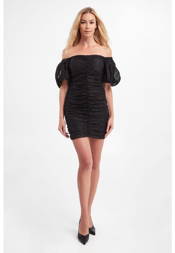 Pinko - Sukienka Agostina PINKO. Materiał: koronka. Długość rękawa: krótki rękaw. Wzór: koronka. Długość: mini