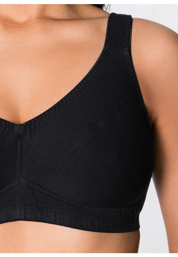 bonprix - Biustonosz bez fiszbinów z bawełną organiczną (2 szt.). Kolor: czarny. Materiał: bawełna. Rodzaj stanika: wyściełane miseczki, różne sposoby noszenia