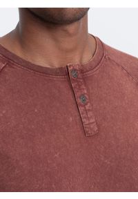 Ombre Clothing - T-shirt męski z dekoltem henley - bordowy V3 S1757 - XXL. Typ kołnierza: typu henley. Kolor: czerwony. Materiał: dzianina, bawełna. Długość rękawa: raglanowy rękaw #5