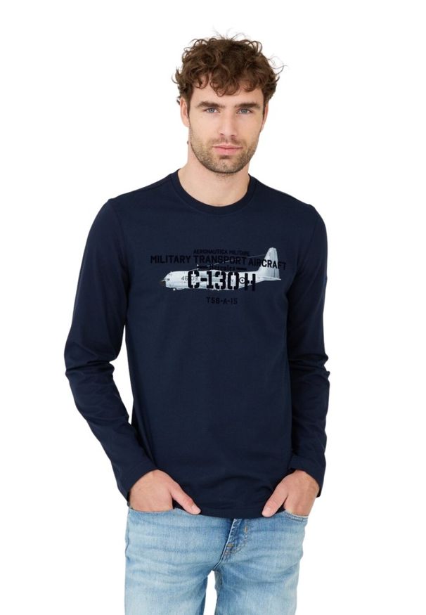 Aeronautica Militare - AERONAUTICA MILITARE Granatowy męski longsleeve bawełniany, Rozmiar M. Kolor: niebieski. Materiał: bawełna. Długość rękawa: długi rękaw