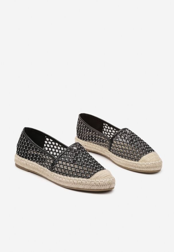 Born2be - Czarne Espadryle z Siateczki na Plecionej Podeszwie Setolena. Okazja: na co dzień. Kolor: czarny. Wzór: aplikacja. Sezon: lato, wiosna. Styl: klasyczny, elegancki, boho, casual