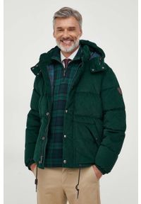 Polo Ralph Lauren kurtka sztruksowa puchowa kolor zielony zimowa. Typ kołnierza: polo. Kolor: zielony. Materiał: puch, sztruks. Sezon: zima #4