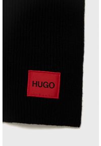 Hugo Szalik wełniany kolor czarny gładki. Kolor: czarny. Materiał: wełna. Wzór: gładki #2