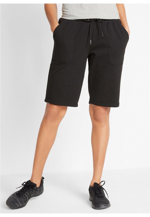 bonprix - Bermudy dresowe z czystej bawełny. Kolor: czarny. Materiał: bawełna, dresówka