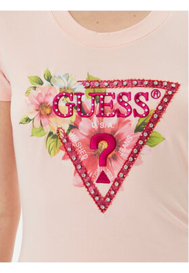 Guess T-Shirt W5GI10 J1314 Różowy Slim Fit. Kolor: różowy. Materiał: bawełna