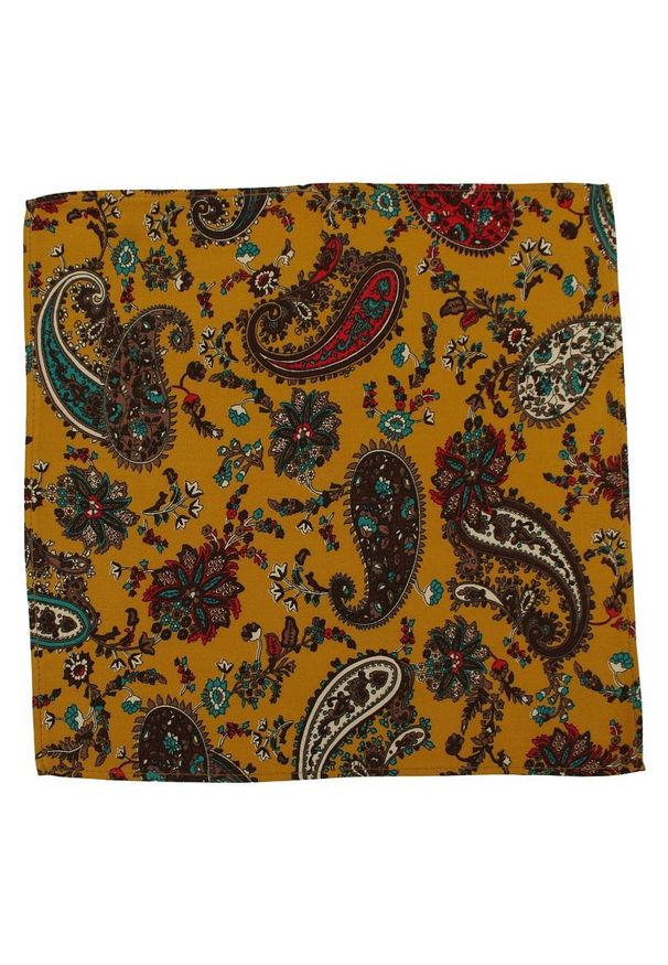 Musztardowa Męska Poszetka -EM Men's Accessories- w Paisley, Łezki. Kolor: żółty. Materiał: bawełna. Wzór: paisley