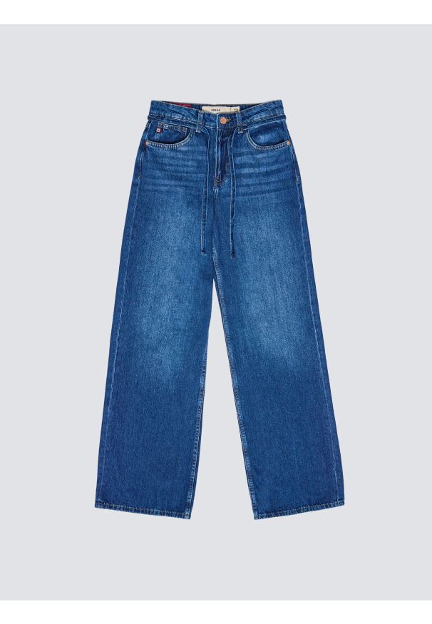 Big-Star - Jeansy damskie z szeroką nogawką granatowe Atrea 514. Kolor: niebieski. Styl: elegancki