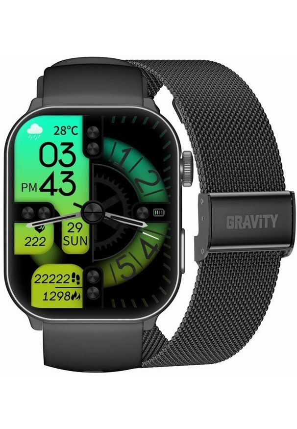 Gravity - Smartwatch Męski GRAVITY GT28-1 Pasek + Bransoleta Czarny. Rodzaj zegarka: smartwatch. Kolor: czarny