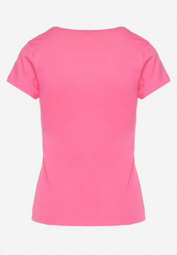 Born2be - Fuksjowy Bawełniany T-shirt Koszulka z Krótkim Rękawem z Koronką przy Rękawach i Dekolcie Fiadella. Okazja: na co dzień, na randkę. Typ kołnierza: dekolt w łódkę. Kolor: różowy. Materiał: bawełna, koronka. Długość rękawa: krótki rękaw. Długość: krótkie. Wzór: koronka. Styl: klasyczny, elegancki, casual