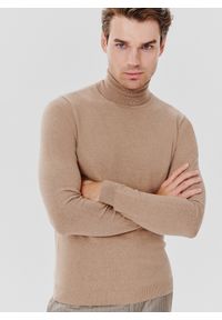 Pako Lorente - PAKO LORENTE – Beżowy gładki golf męski. Typ kołnierza: golf. Kolor: biały, beżowy. Materiał: poliamid, bawełna, elastan. Wzór: gładki. Sezon: zima, jesień #3