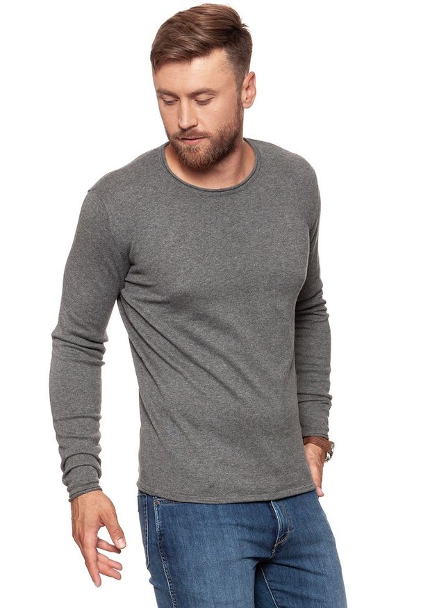 Wrangler - MĘSKI SWETER WRANGLER ROLL EDGE CREW GREY MARL W8624RGVB 112132326. Styl: klasyczny