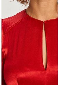 TwinSet - Twinset - Sukienka. Kolor: czerwony. Materiał: tkanina. Długość rękawa: długi rękaw. Wzór: gładki. Typ sukienki: rozkloszowane #5