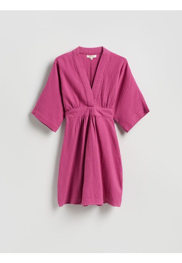 Reserved - Muślinowa sukienka - brudny róż. Kolor: różowy. Materiał: tkanina, bawełna. Typ sukienki: proste