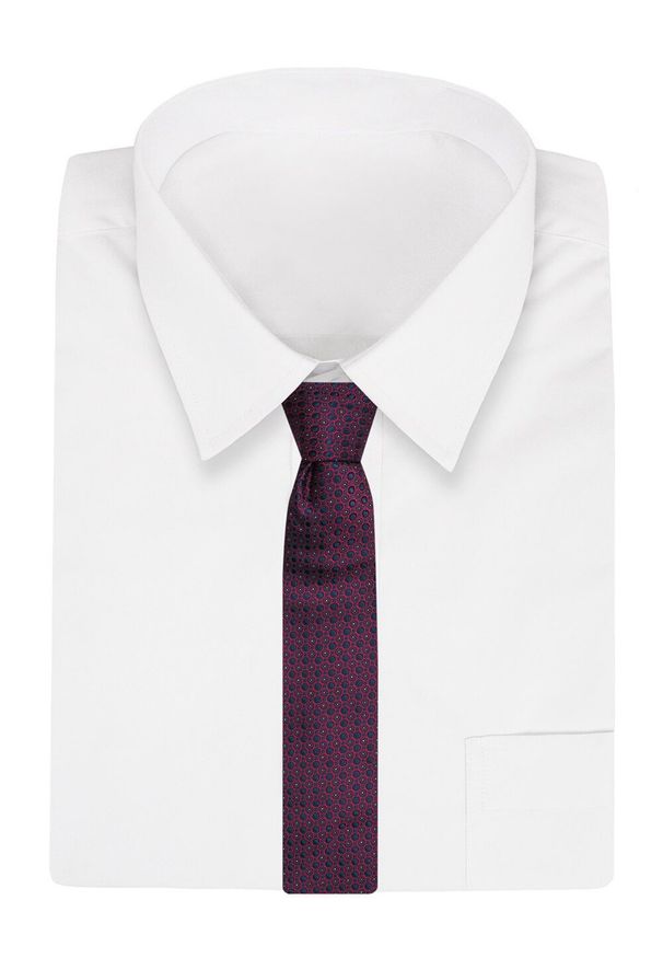 Krawat Alties (7 cm) - Bordowy w Grochy, Ciemna Czerwień z Granatem. Kolor: czerwony. Materiał: tkanina. Wzór: grochy. Styl: wizytowy, elegancki