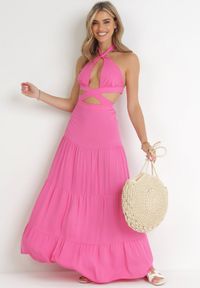 Born2be - Fuksjowa Rozkloszowana Sukienka z Wycięciami i Wiązaniem Abisal. Kolor: różowy #3