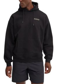 Guess - GUESS Czarna męska bluza z kapturem Emis, Rozmiar M. Okazja: na co dzień. Typ kołnierza: kaptur. Kolor: czarny. Materiał: poliester, bawełna, materiał. Styl: casual, sportowy #4