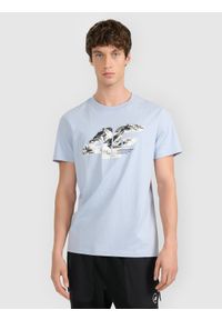 4f - 4F T-shirt regular z nadrukiem męski - niebieska XXL. Okazja: na co dzień. Kolor: niebieski. Materiał: dzianina, bawełna, materiał. Wzór: nadruk. Styl: casual #1