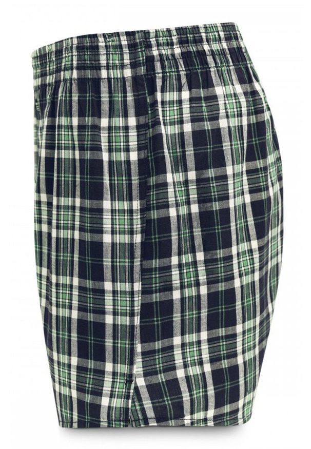 Męskie Bokserki Bawełniane - Pako Jeans - Granatowo-Zielona Kratka. Kolor: wielokolorowy. Materiał: bawełna. Wzór: kratka