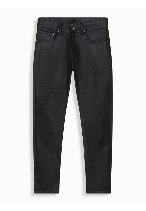 Ombre Clothing - Męskie woskowane spodnie jeansowe SLIM FIT – czarne V3 OM-PADP-0149 - XXL. Kolor: czarny. Materiał: jeans. Styl: retro, klasyczny, rockowy