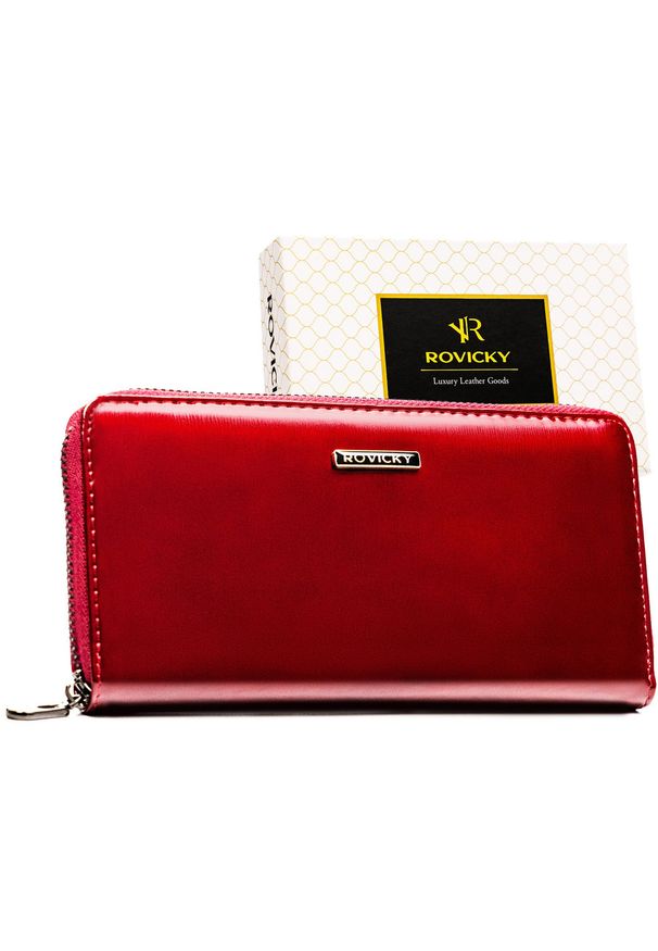 ROVICKY - Portfel damski w typie piórnika ze skóry naturalnej i ekologicznej w czerwonym kolorze zamykany suwakiem - Rovicky. Kolor: czerwony