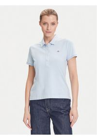 GANT - Gant Polo Sheild 4200870 Błękitny Slim Fit. Typ kołnierza: polo. Kolor: niebieski. Materiał: bawełna