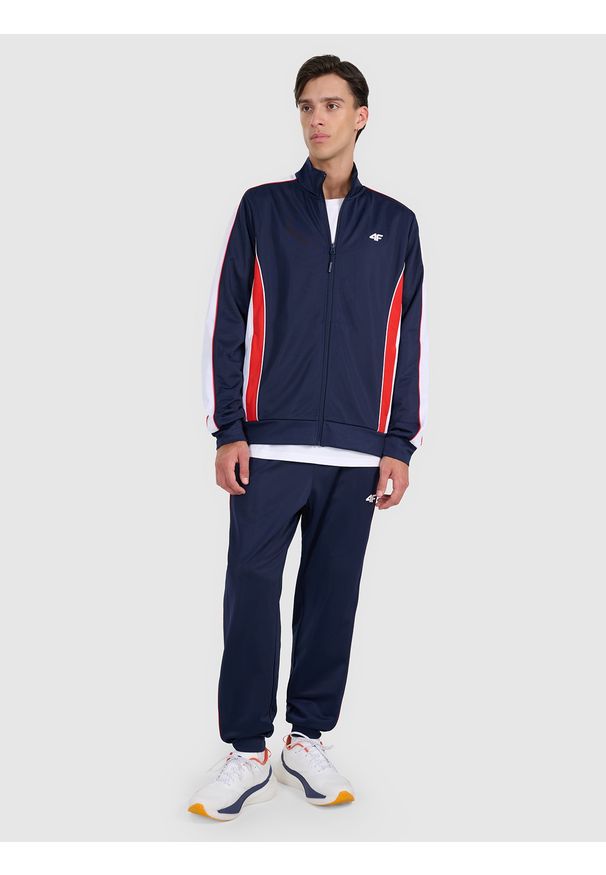 4f - 4F Bluza dresowa rozpinana bez kaptura męska - granatowa M. Okazja: na co dzień. Typ kołnierza: bez kaptura. Kolor: niebieski. Materiał: dresówka. Styl: casual, retro, vintage