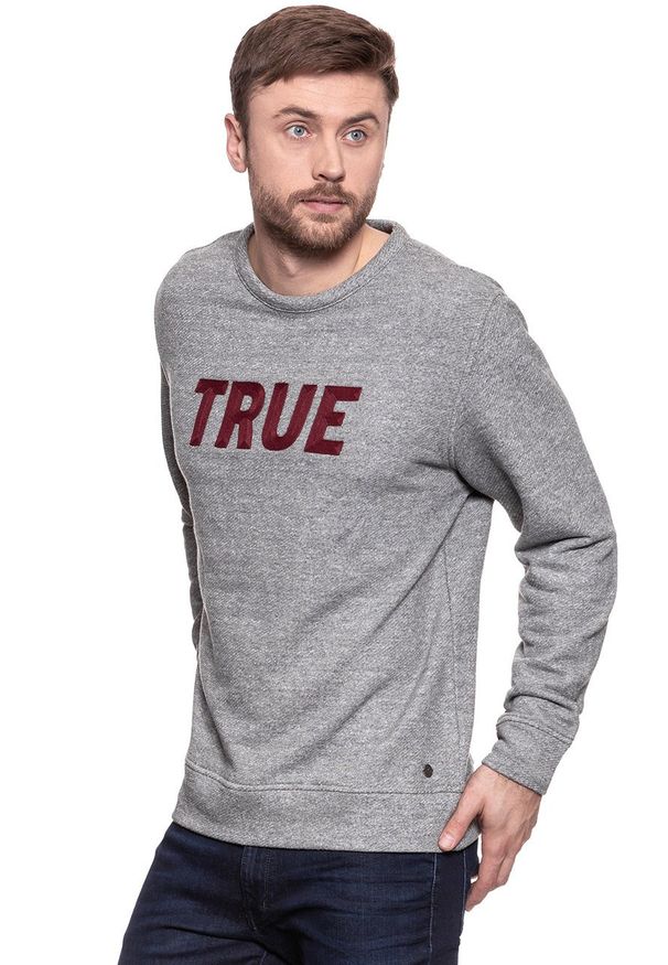 Mustang - MUSTANG BLUZA TAPE SWEATSHIRT MID GREY MELANGE 1006024 4140. Wzór: melanż, napisy