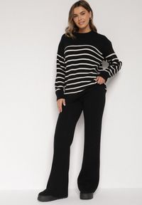 Born2be - Czarne Spodnie Szerokie Spodnie z Wysokim Stanem z Domieszką Kaszmiru Nefrina. Okazja: na spacer, na co dzień. Stan: podwyższony. Kolor: czarny. Materiał: kaszmir. Sezon: zima, jesień. Styl: casual, klasyczny #4