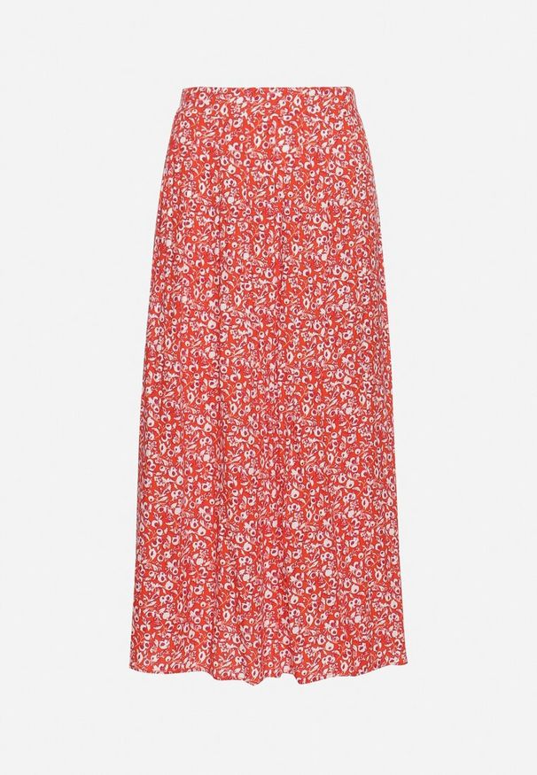 Born2be - Czerwona Spódnica Midi z Wiskozy z Mocnym Rozcięciem na Boku Aliratta. Kolor: czerwony. Materiał: wiskoza. Styl: elegancki