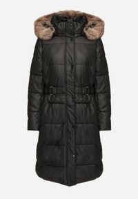 Born2be - Czarno-Brązowa Pikowana Kurtka z Odpinanym Kapturem z Futerkiem Innalisse. Okazja: na co dzień, do pracy, na spotkanie biznesowe. Kolor: czarny. Materiał: futro. Długość rękawa: długi rękaw. Długość: długie. Styl: biznesowy, casual, elegancki #5