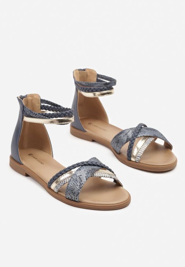 Born2be - Ciemnoniebieskie Płaskie Sandały w Stylu Boho Lurindela. Okazja: na co dzień. Kolor: niebieski. Sezon: lato. Styl: boho