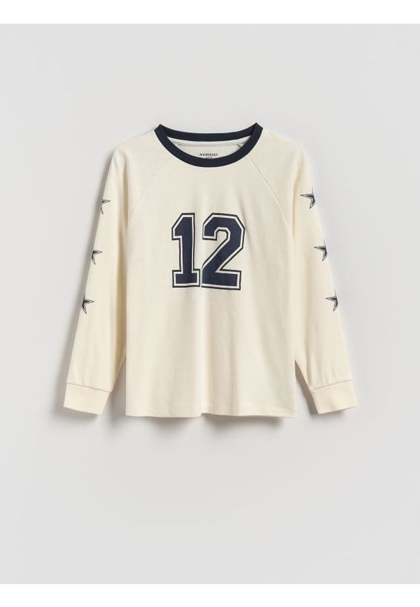 Reserved - Bawełniany longsleeve - złamana biel. Materiał: bawełna. Długość rękawa: długi rękaw