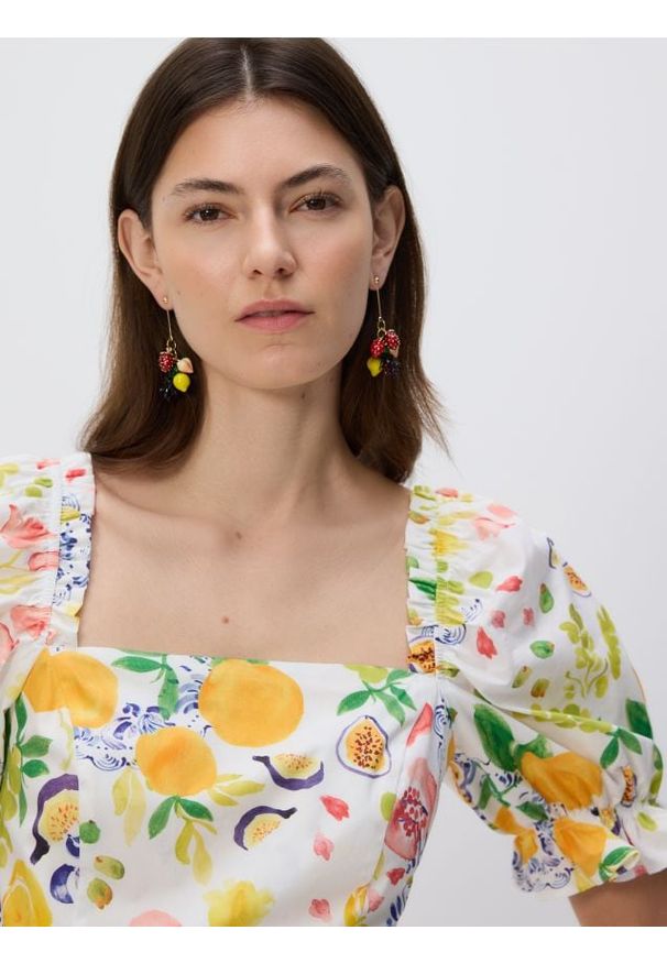 Reserved - Sukienka z autorskim wzorem - wielobarwny. Materiał: tkanina, bawełna