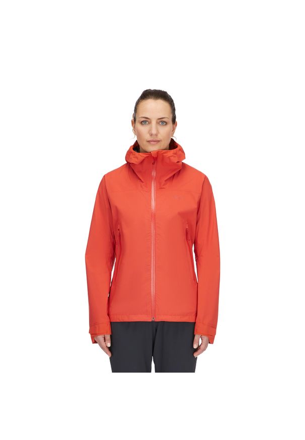 Kurtka przeciwdeszczowa damska Rab Women's Downpour Light Jacket z kapturem. Typ kołnierza: kaptur. Kolor: pomarańczowy