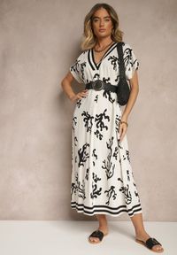 Renee - Czarno-Beżowa Pudełkowa Sukienka z Wiskozą i Lnem Sadeone. Okazja: na co dzień. Kolor: czarny. Materiał: len, wiskoza. Styl: elegancki, casual