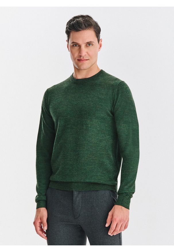 Pako Lorente - PAKO LORENTE – Zielony sweter męski z wełną. Okazja: na co dzień. Kolor: zielony. Materiał: wełna. Sezon: jesień. Styl: casual