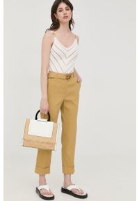 Pinko spodnie lniane damskie kolor żółty proste high waist. Okazja: na co dzień. Stan: podwyższony. Kolor: żółty. Materiał: len. Styl: casual #2