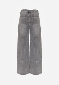 Born2be - Szare Szerokie Jeansy z Wysokim Stanem Zdobione Błyszczącymi Drobinami Isabela. Okazja: na co dzień. Stan: podwyższony. Kolor: szary. Wzór: aplikacja. Styl: casual, elegancki, klasyczny #5