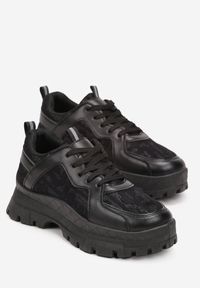 Born2be - Czarne Sneakersy Melanise. Nosek buta: okrągły. Kolor: czarny. Materiał: materiał. Wzór: jednolity