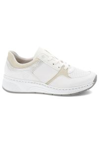 Białe Sneakersy Rieker Sportowe Obuwie Damskie. Okazja: na co dzień. Kolor: biały. Materiał: jeans, syntetyk, materiał. Szerokość cholewki: normalna #3