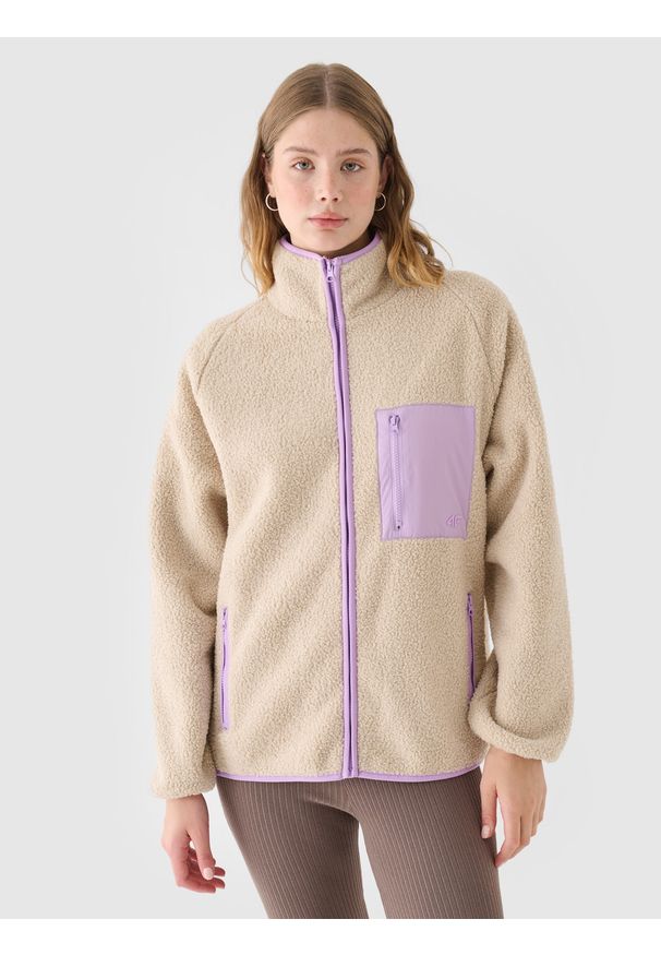 4f - 4F Polar sherpa ze stójką damski - beżowy XXL. Typ kołnierza: kołnierzyk stójkowy. Kolekcja: plus size. Kolor: beżowy. Materiał: polar. Długość rękawa: raglanowy rękaw. Sezon: zima. Sport: narciarstwo, turystyka piesza, snowboard, wspinaczka