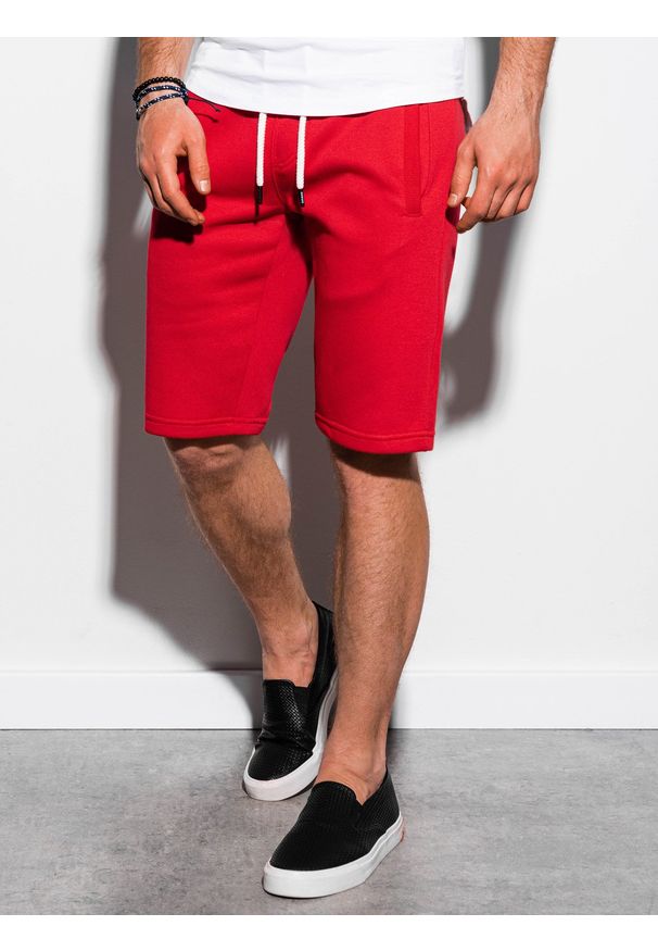 Ombre Clothing - Krótkie spodenki męskie dresowe W238 - czerwone - XXL. Kolor: czerwony. Materiał: dresówka. Długość: krótkie