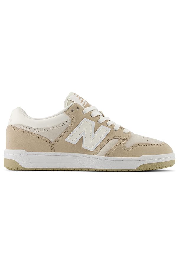 Buty unisex New Balance BB480LEA – beżowe. Okazja: na co dzień. Kolor: beżowy. Materiał: skóra, syntetyk, dresówka, materiał. Szerokość cholewki: normalna. Sport: turystyka piesza