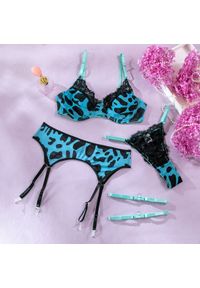 Intica - Komplet bielizny z koronką i pasem do pończoch Jordanka. Kolor: niebieski. Materiał: koronka. Wzór: koronka #1