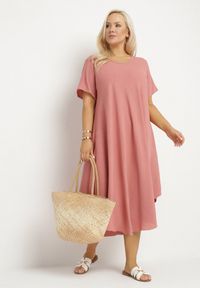 Born2be - Różowa Rozkloszowana Sukienka z Bawełną Elzedia. Okazja: na co dzień. Kolor: różowy. Materiał: bawełna. Typ sukienki: rozkloszowane. Styl: elegancki, casual #4